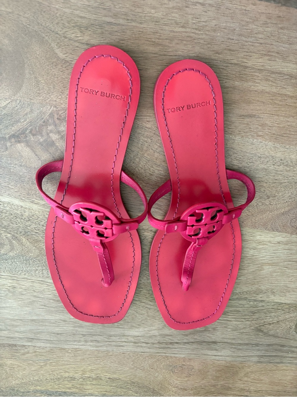 Tory Burch Hot Pink Miller Logo Thong Sandals